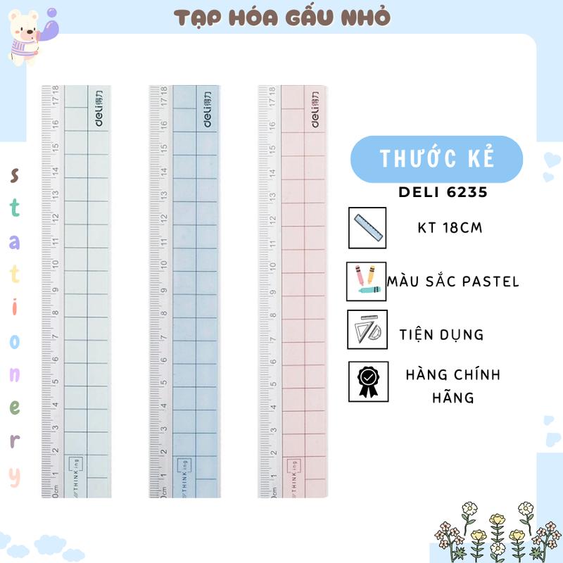 Thước kẻ DELI MÀU SẮC PASTEL 6235 dài 18cm [taphoagaunho]