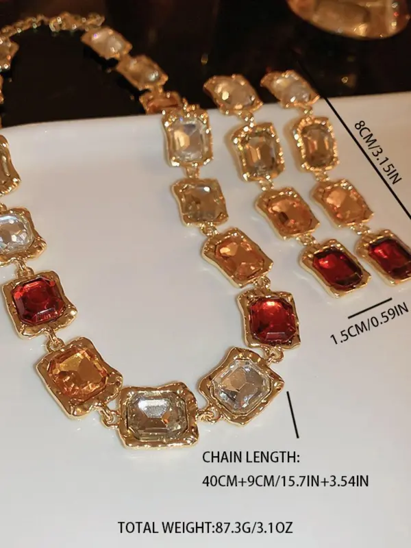 Women's Elegant Rhinestone Decorated Jewelry Set, Exquisite Trendy Necklace & Dangle Earrings, Fashionable Jewelry Set for Party Decoration 1