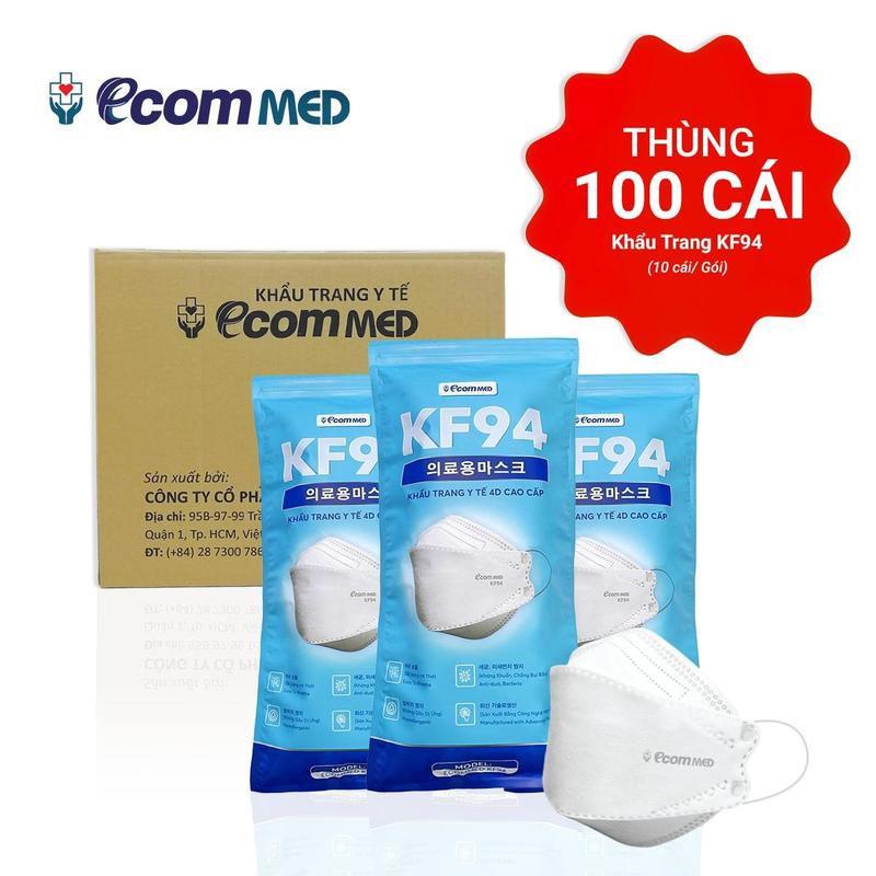 Thùng 100 chiếc Khẩu trang EcomMed KF94 - Đạt chuẩn FDA - Thoải mái không đau tai
