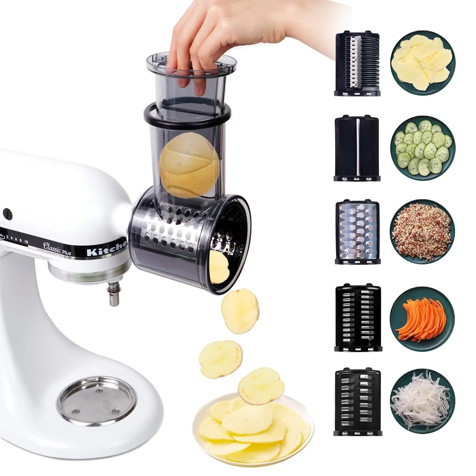 Kitchen Auxiliary Stand Mixer Shredder Attachment, Cheese Shredder Attachment with 5 Blades for Kitchen Aid Stand Mixer, Household Kitchen Appliance Parts