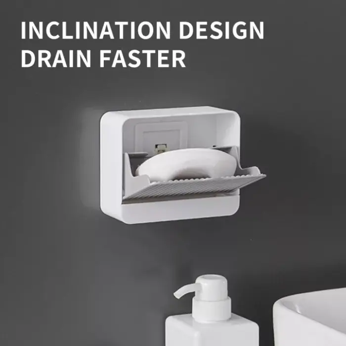 Wall Soap Tempat Sabun Batang Kamar Mandi Dinding Tempel Dapur Wastafel Drain Box Soap Multifunction Bar Soap Box Anti Debu Air Dust Proof Waterproof Dengan Pengering Soap Bar Organizer Open Flip 6