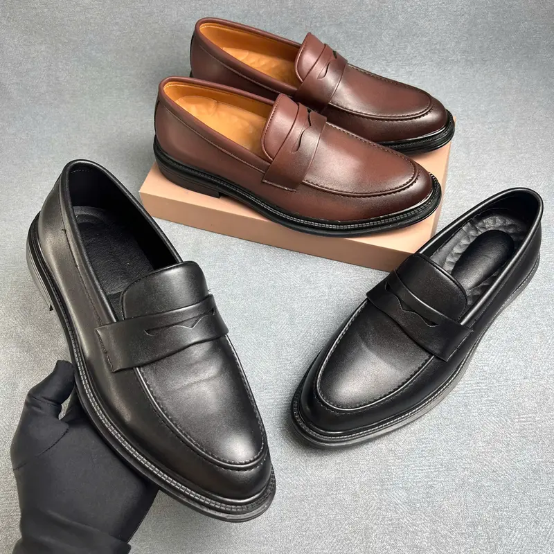 MẪU V3 - Giày Da Penny Loafer Trơn ,Đế tăng chiều cao 4,5cm,Giay Đủ size 37-44-Giày Tăng Chiều Cao Nam Nhung Shoes 5