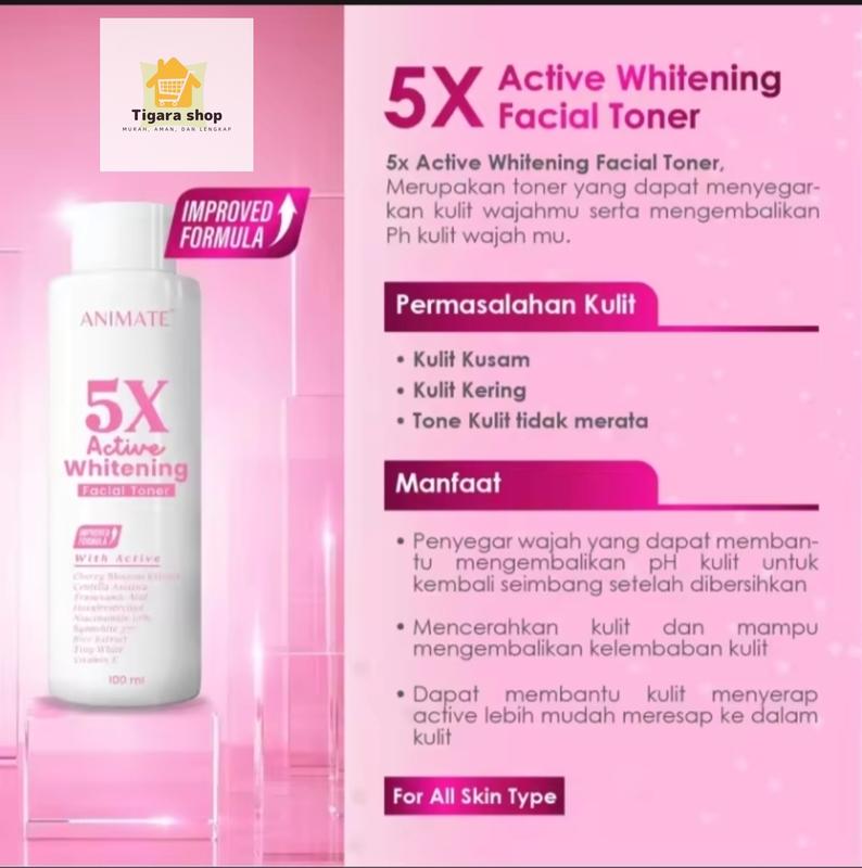 Skincare Animate Active 5x Whitening Facial Toner 100ml Original BPOM Perawatan Wajah Kusam Mencerahkan 1
