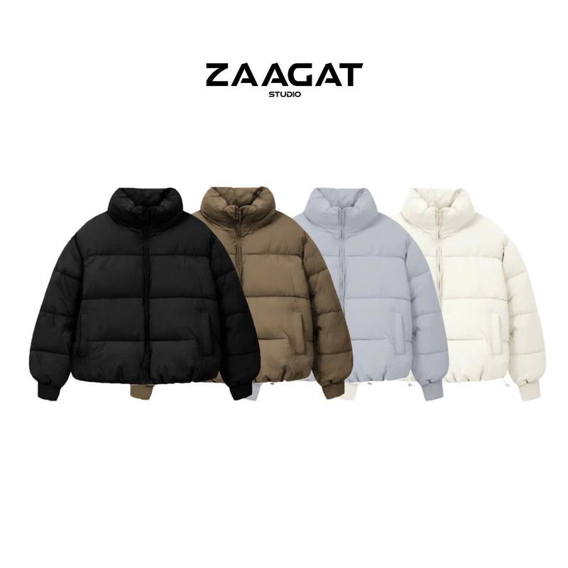 FORM BOXY LÓT LỤA Áo khoác phao form boxy cổ cao dây rút - PUFFER JACKET Menswear Tay Dài Có Túi ÁO PHAO BOXY LÓT LỤA