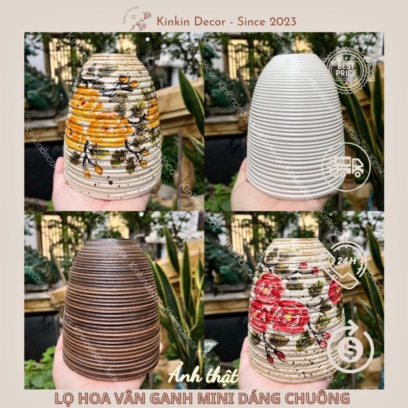 Lọ hoa dáng chuông mini decor vân ganh gốm sứ Bát Tràng Màu trắng Decor Phòng bình hoaxinh