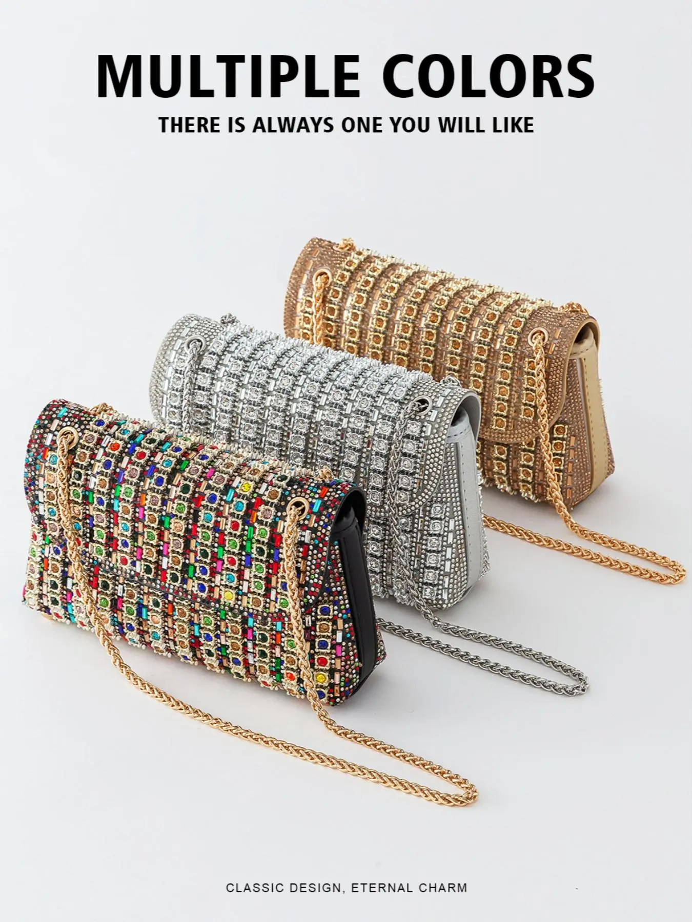 Women's Rhinestone Decorated Shoulder Bag, Ladies Purse, Fashionable Chain Strap Crossbody Bag for Party, Trendy All-match & Exquisite Shoulder Bag for Birthday Gift