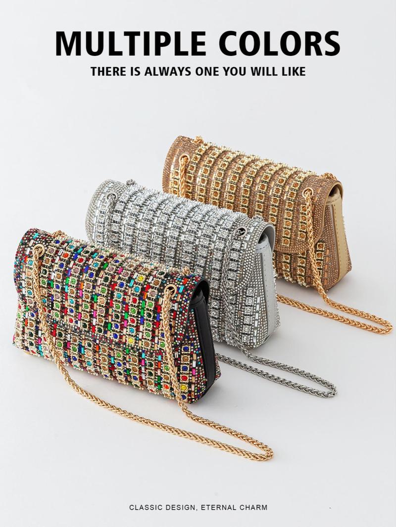 Product Introduction of Women's Rhinestone Decorated Shoulder Bag, Ladies Purse, Fashionable Chain Strap Crossbody Bag for Party, Trendy All-match & Exquisite Shoulder Bag for Birthday Gift 0