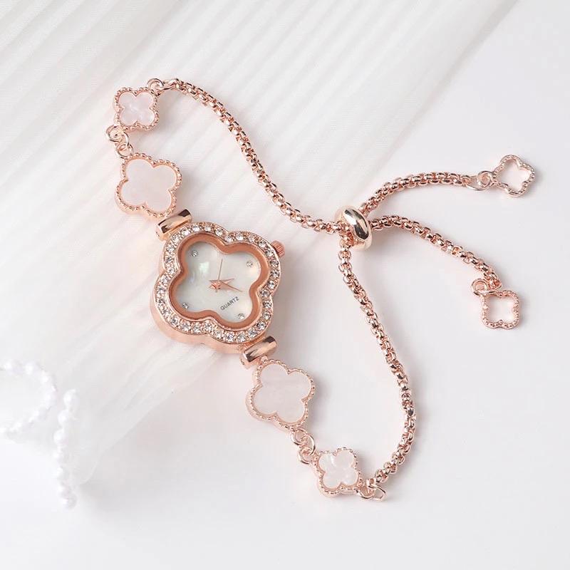 Đồng hồ nữ Bonni cỏ 4 lá dáng lắc tay rút dây tinh tế Women watch đồng hồ đeo tay Hoa Voi Trang Sức Titan Nón đồng  hồ  nữ  cỏ  4  lá