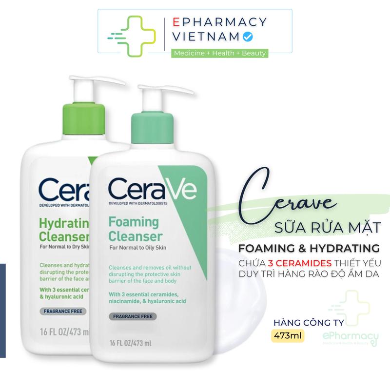 CHÍNH HÃNG Sữa Rửa Mặt Cho Da Dầu Mụn Da Khô Da Dày Sừng CERAVE Foaming Cleanser & Hydrating Cleanser