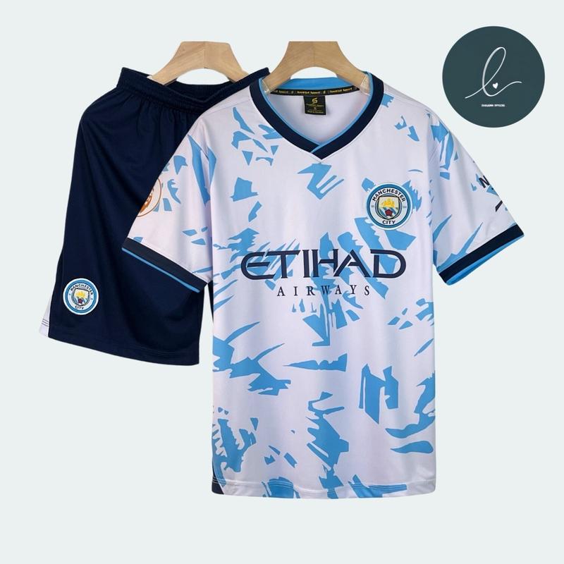 Bộ quần áo bóng đá,đồ đá banh MC TRẮNG XANH logo THÊU thun lạnh cao cấp LOẠI I Top Sport