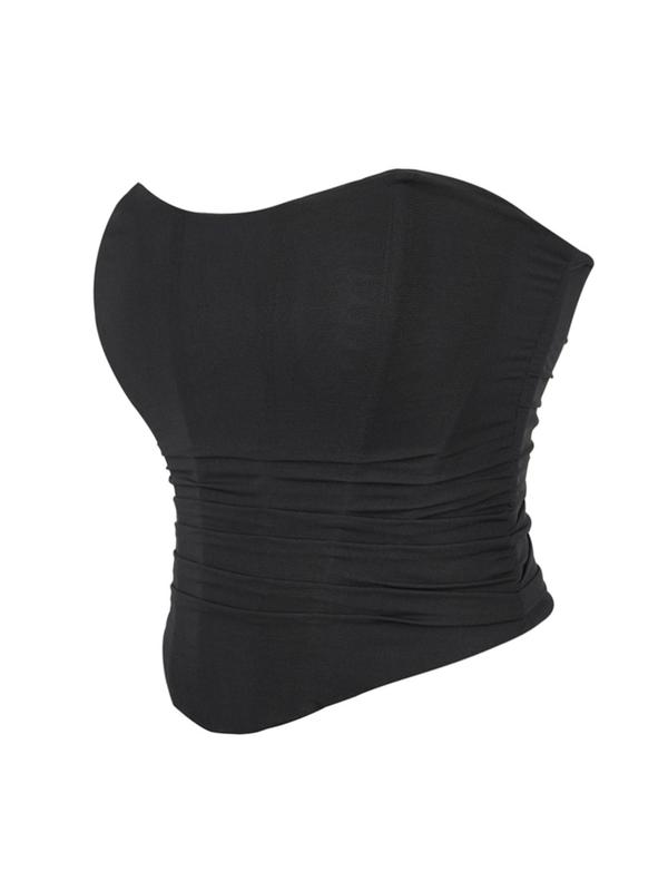 Women's Solid Grommet Eyelet Lace Up Ruched Corset Shapewear Top, Casual Breathable Comfortable Tummy Control Shapewear Tube Top, Women's Shapewear 2