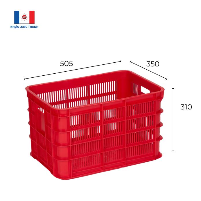 Sóng hở Nhựa Long Thành HS012-SH L505 x W350 x H310 ± 10mm Rổ
