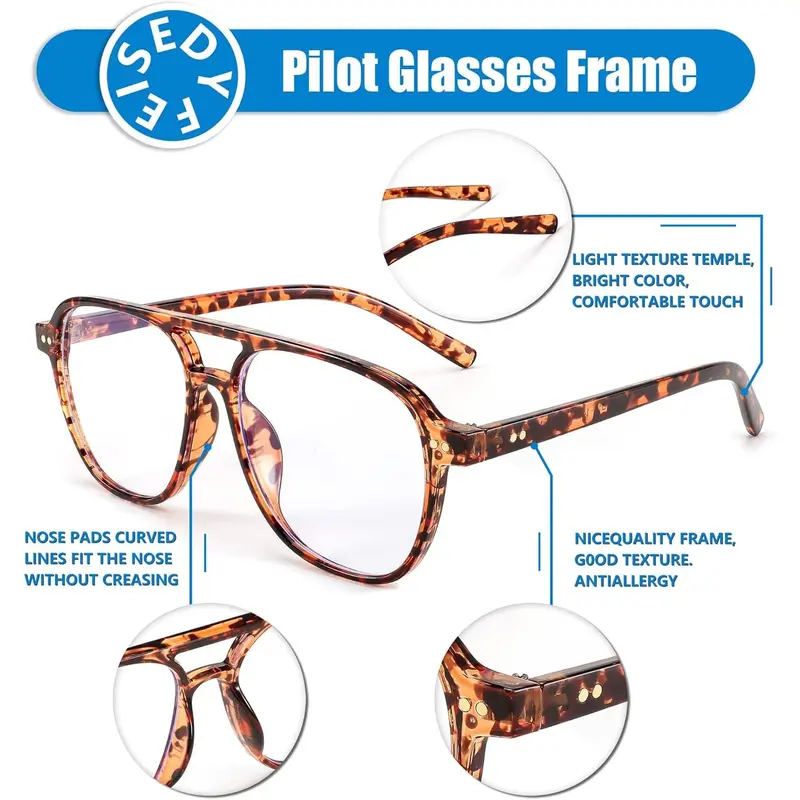 FEISEDY Lightweight Pilot Glasses Frame Blue Light Blocking Glasses Women Men Oversized Square Computer Glasses B2387 2