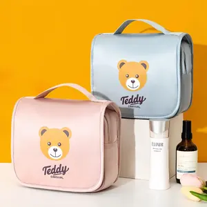 Tas Travel Motif Teddy Bear Penyimpanan Skincare Brush Perlengkapan Mandi - Waterproof & Modern
