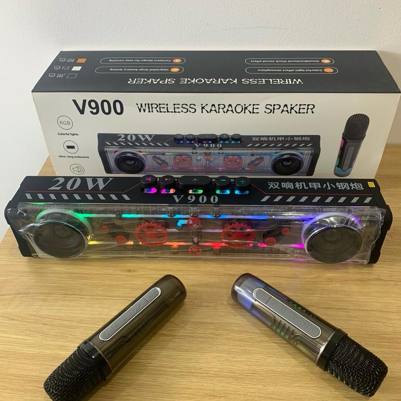 Loa karaoke bluetooth V900,công suất 20w  tặng kèm 2 míc không dây, đèn led cảm ứng theo nhạc Nghe Nhạc Củ Loa
