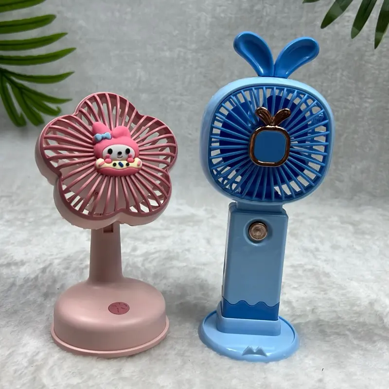 Combo 2 Quạt tích điện cầm tay mini có giá đỡ để điện thoại cầm tay tiện dụng có đèn led phù hợp với trẻ em dành cho mùa hè nắng nóng oi bức 0