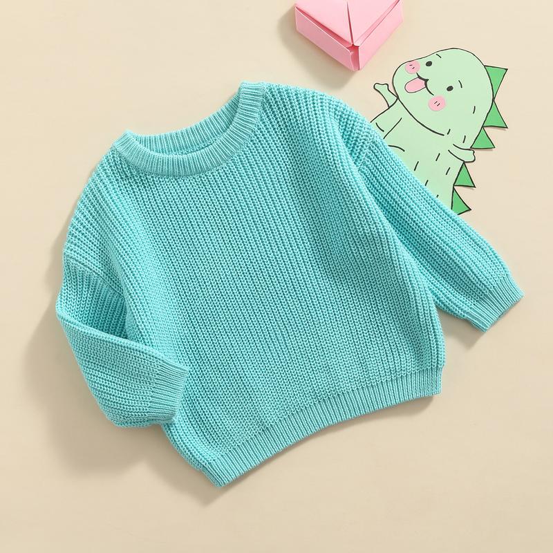 Toddler Baby Round Neck Sweaters, Winter Warm Long Sleeve Candy Color Knit Pullovers 5