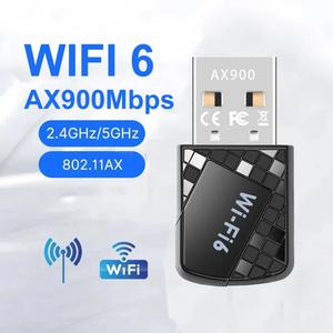 Penyesuai USB WiFi 6, AX900, 2.4G & 5GHz, 900Mbps, Dongle USB Tanpa Wayar, Penerima Kad Antena 5Dbi, Sesuai untuk Komputer Riba Win 7/10/11 Office