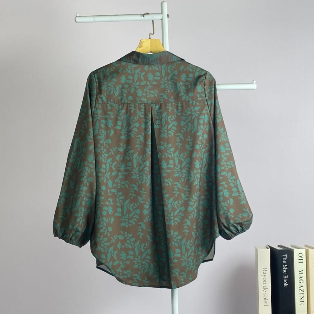 Asaya Atasan gaya retro kerah v model longgar motif cetak untuk wanita