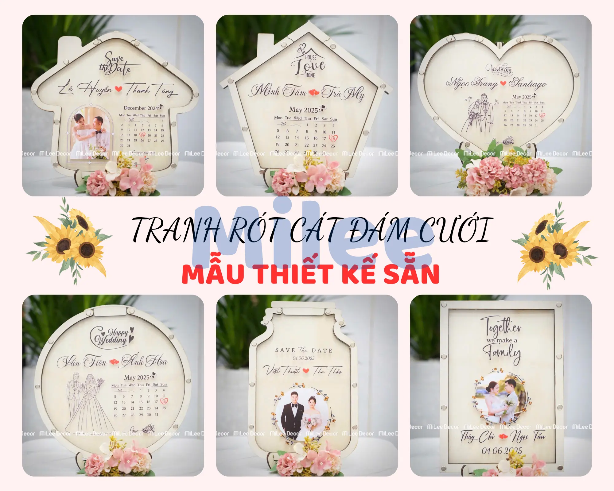 Tranh rót cát Đám cưới - Mẫu thiết kế sẵn - In tên và hình cô dâu chủ rể
