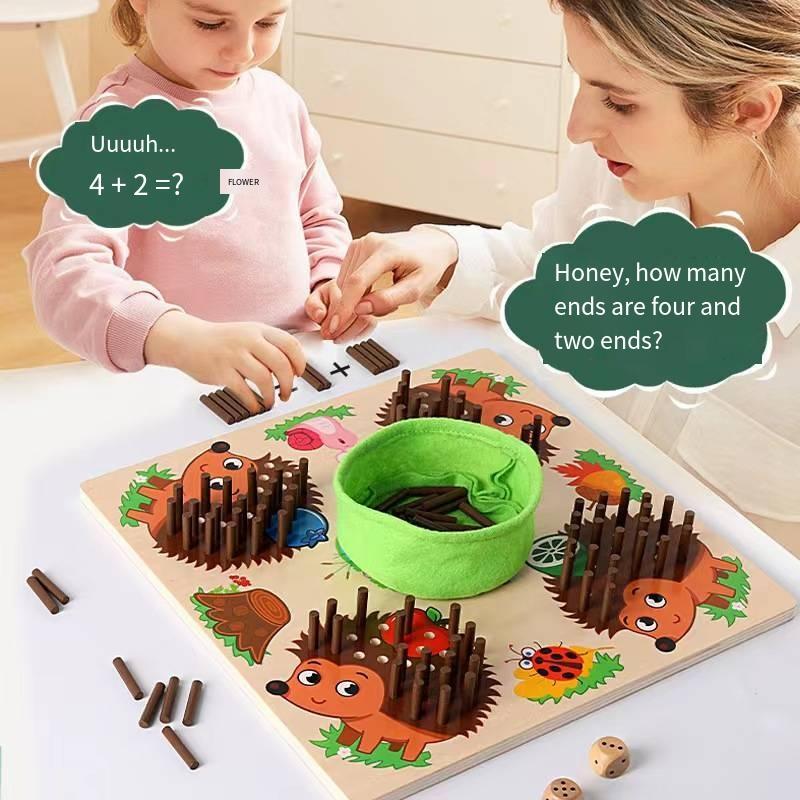 Educational Sensory Hedgehog Stick Game, 1 Count Hedgehog Plug-in Game, Wooden Fine Motor Skills Promote, Motor Skills Toy, Hedgehog Counting Game 3
