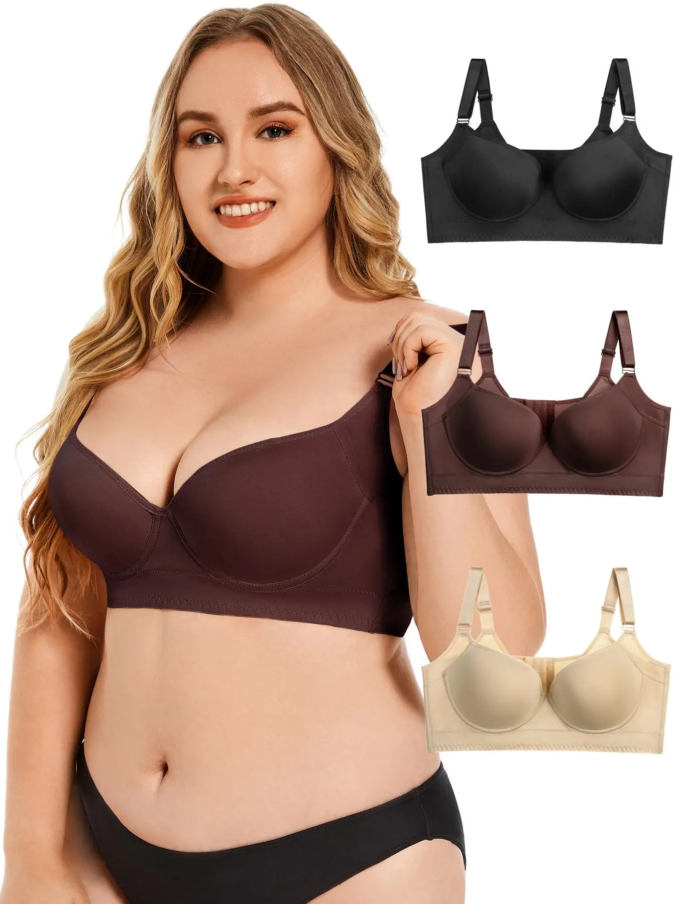 Women's Solid Color Underwire Bra, Casual Comfy Breathable Push Up Bra, Ladies Lingerie for All Seasons
