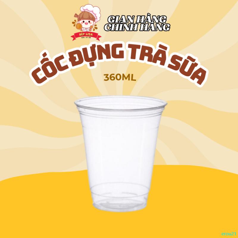 erou21 Cốc Đựng Trà Sữa 360ml Đế Bằng Nắp Cầu BẾP LISA 1