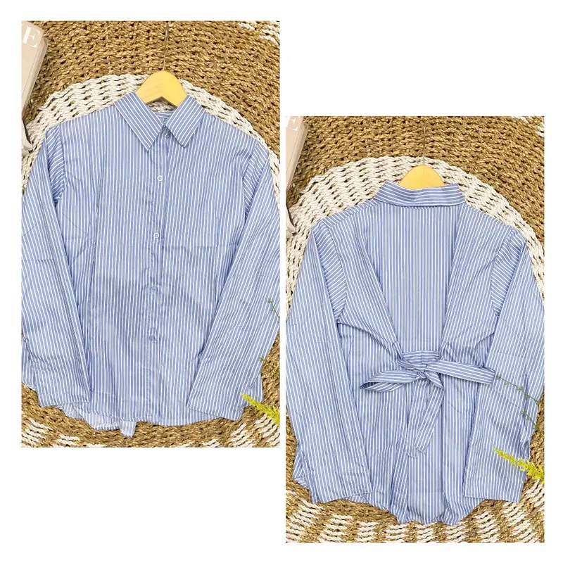 QR - RPF OOTD Shirt Stripe Slim  /Julia Top / Kemeja Slim Fit / Atasan Wanita / Fabric Cotton with two pleated on the waist (Slim Effect) / Office Fits Casual Baju 8