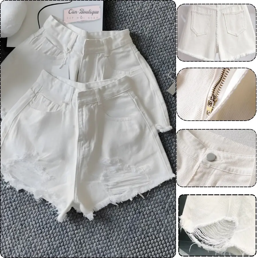 Quần Đùi Jean Vải Denim Hai Màu Đen Trắng
