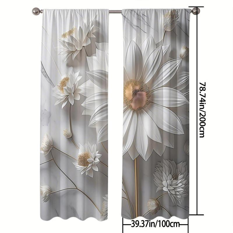 Flower Pattern Curtain, 2 Counts/set Modern Simple Window Curtain, Home Decorative Curtain for Living Room Bedroom Office Coffee Shop 6