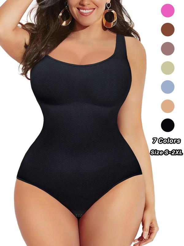 【Plus Size】 Solid Scoop Neck Shapewear Tank Bodysuit, Casual High Stretch Comfy Breathable Shaper, Women's Shapewear for All Seasons, Tummy Tuck Garment, Womenswear 6