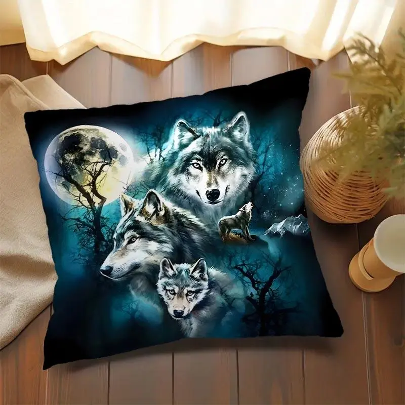 Wolf Pattern Cushion Cover, 1 Count Throw Pillow Cover, Square Pillowcase for Home Sofa Bed without Pillow Core 2