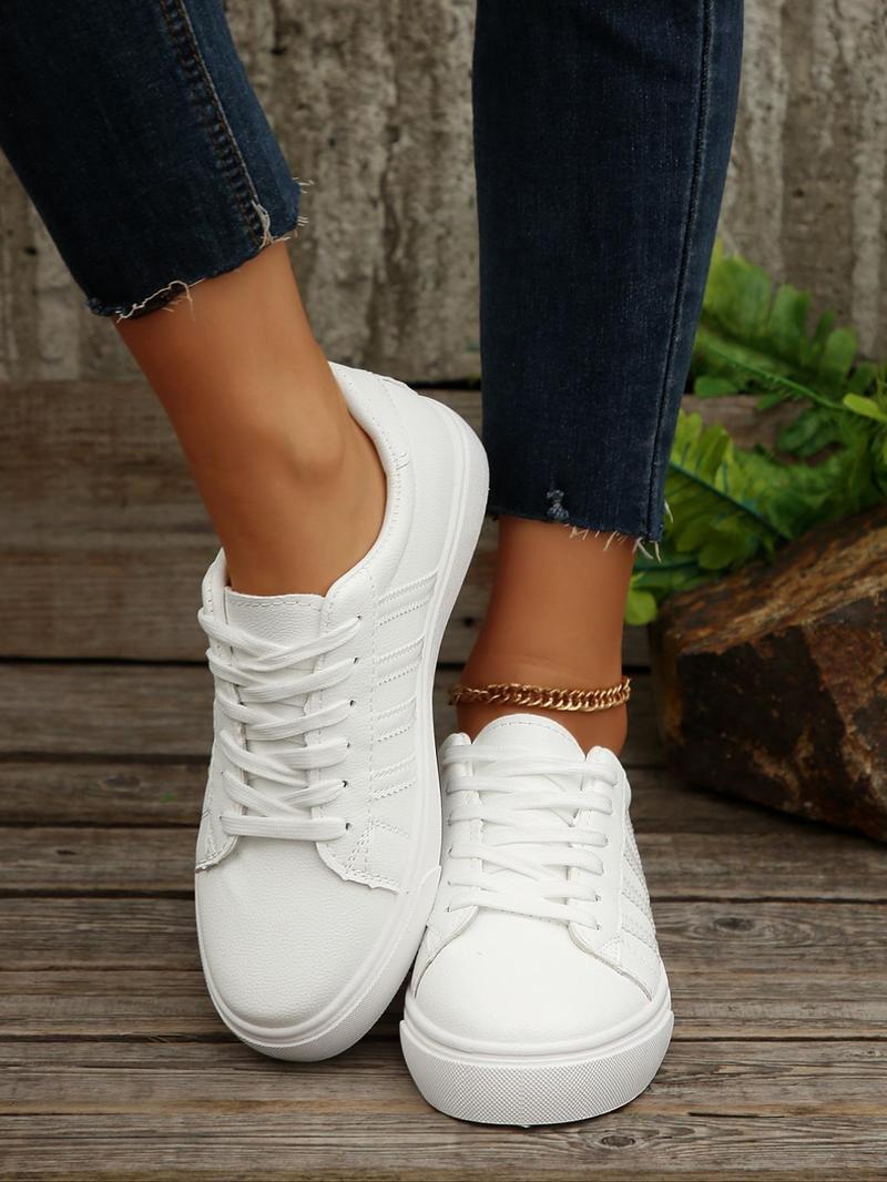 Product Introduction of Women's Fashionable Lace Up Low Top Sneakers, Casual Comfortable Breathable Sports Shoes, Female All-match Round Toe Shoes for Daily Wear 3