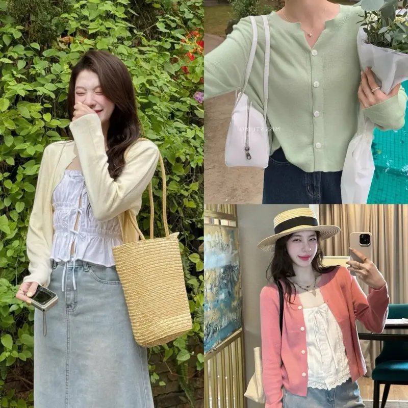 Áo len mỏng dệt kim tay dài form ôm Nữ