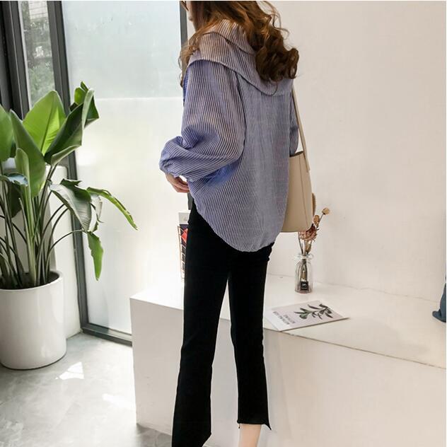 Product Introduction of Korean style Women Blouse baju wanita casual Long Sleeve Stripe shirt Tops Lady Clothing 17