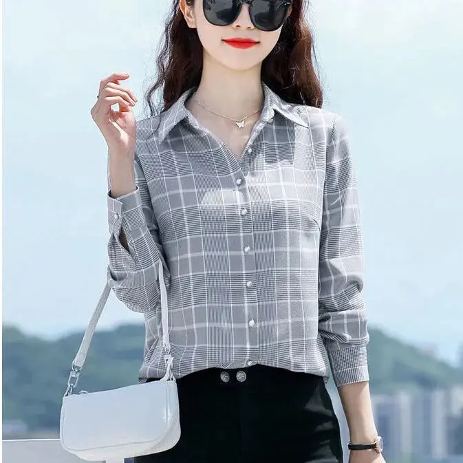 Áo Sơ Mi Kẻ Sọc, Hàng Mới Về, Quần Áo Mùa Thu Nữ Dài Tay, Thời Trang, Thanh Lịch, Dáng Ôm, Phong Cách Hàn Quốc, Dáng Rộng Vừa Vặn, Áo Áo Cánh Nữ, Phong Cách Phương Tây 2