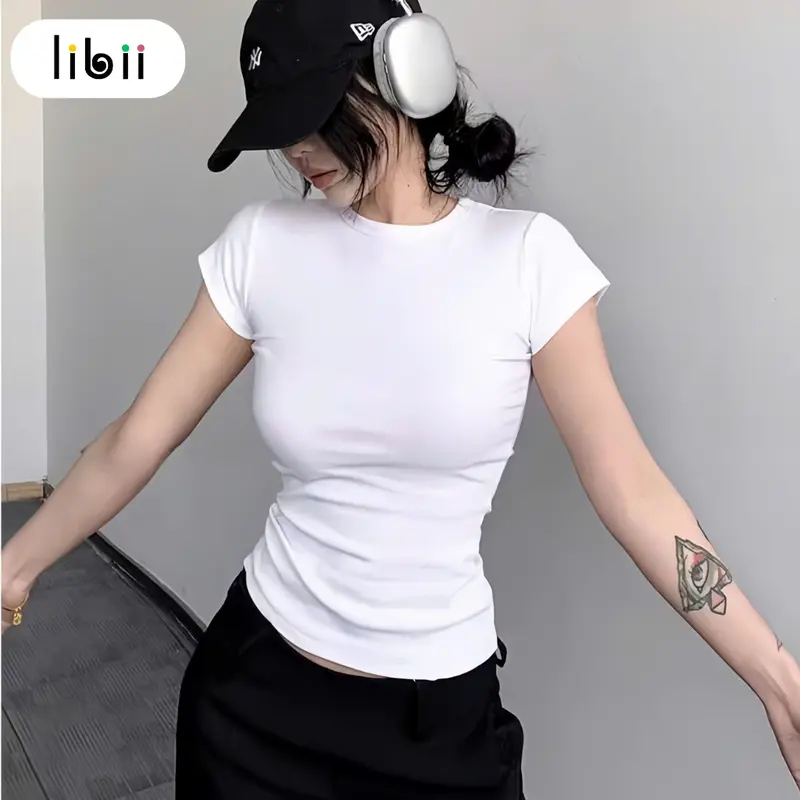 Áo thun body nữ ngắn tay cổ tròn LIBII Áo nữ dáng ôm thiết kế đơn giãn chất vải mềm mại co giãn C30 5