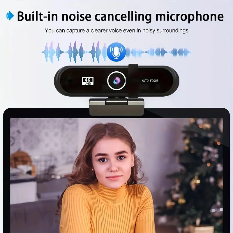 2K 4K UHD Auto Focus Computer Webcam, USB Plug & Play Webcam with Microphone & Privacy Slide Cover, 360° Rotatable Camera for PC Laptop, Home Office 5