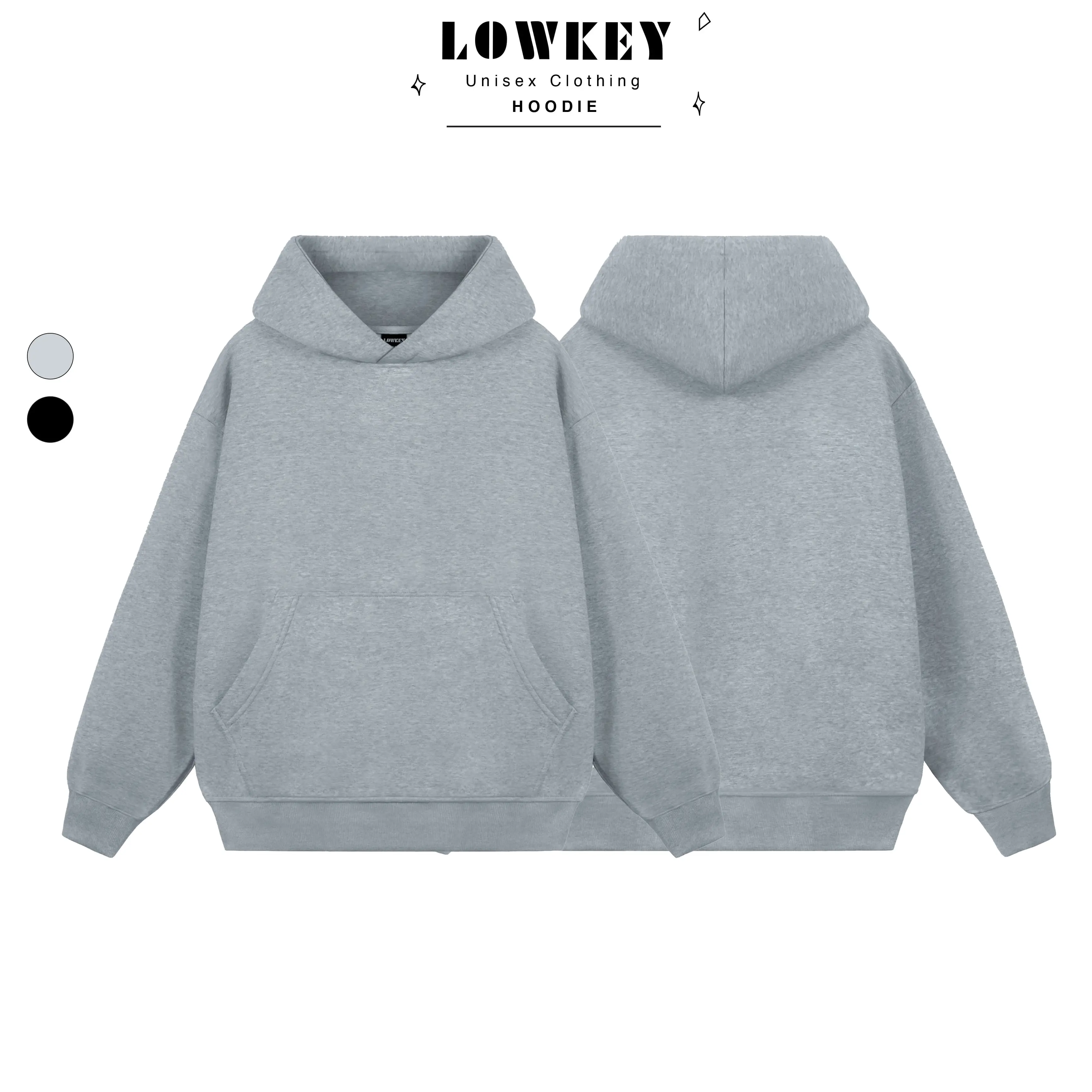 [XẢ KHO] Áo hoodie trơn unisex nam nữ LOWKEY đẹp K1001 - 2 màu đen xám chất nỉ cotton dày dặn, ấm áp