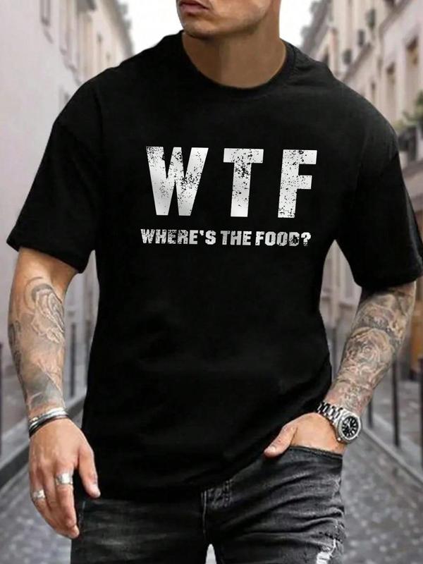 Men's Slogan Graphic Round Neck Tee, Summer Clothes, Regular Fit Short Sleeve Crew Neck T-Shirt for Daily Outdoor Wear, Casual Comfy Knitting Top for Summer 3