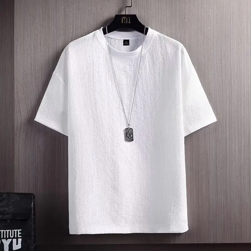 2025 Clearance Leak-Picking Foreign Trade Ice Silk Linen Short-Sleeved T-shirt Men's Summer Cotton Linen Quick-Drying Loose Top Half Sleeve T-shirt
