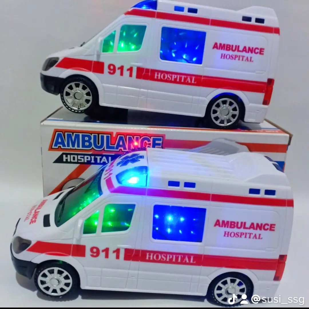 Mainan anak mobil ambulance bump n go lampu dan suara Plastik Hadiah