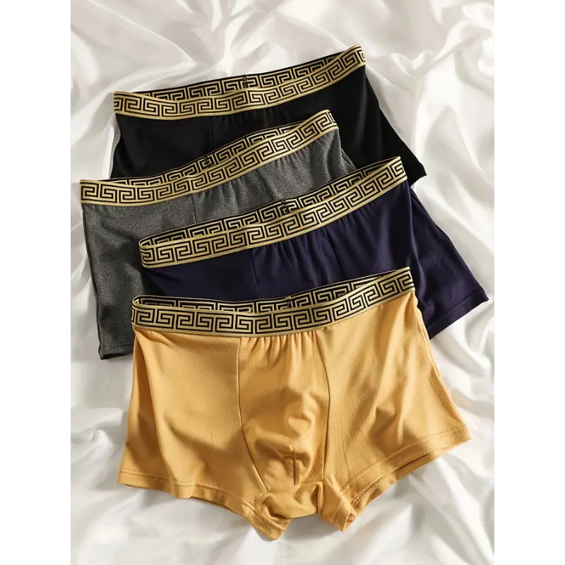 4pcs Men's Fashion Boxer Briefs - Breathable, Comfortable Polyester & Spandex Blend with Geometric Pattern