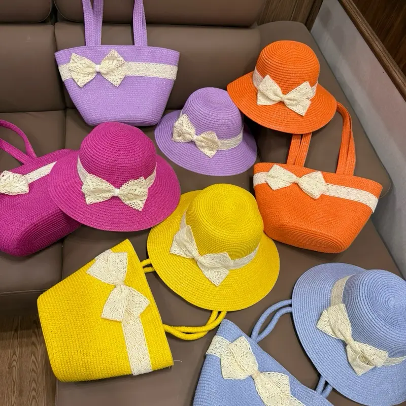 Set Túi Mũ phối nơ ren xinh đi biển - Thời trang đi du lịch (Size 38cm)
