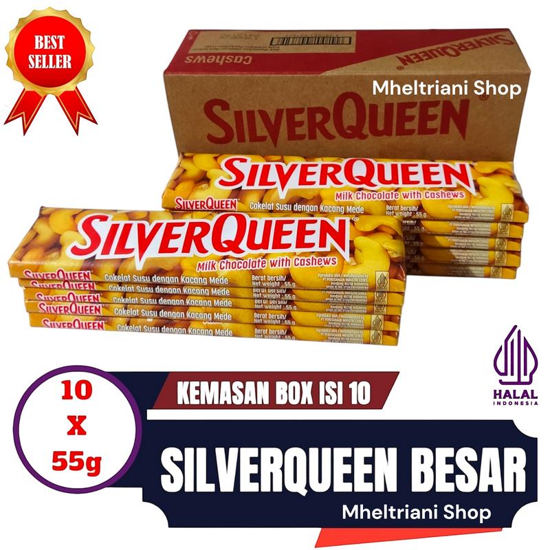 SILVERQUEEN 55g BESAR 1 BOX ISI 10 PCS varian Almonds with Milk chocolate | Milk Chocolate With Cashews Cokelat Mete Coklat 7
