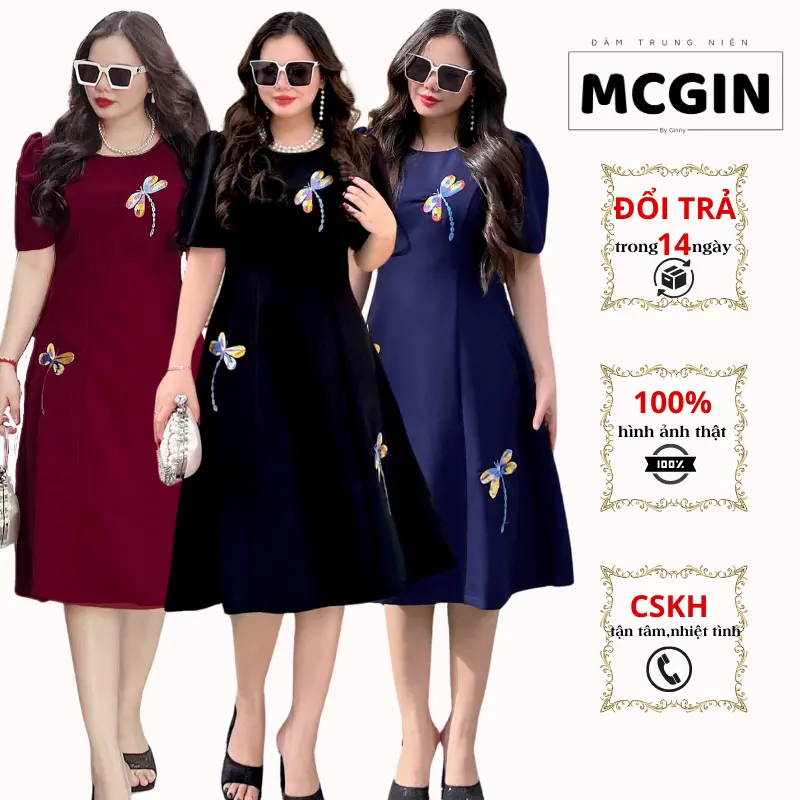 [CG026] Đầm dự tiệc sang trọng Ads, Váy dự tiệc tặng mẹ sang trọng, thanh lịch |  Đầm xòe thêu chuồn chuồn CG-026 Nữ Women đầm  bigsize đầm  đỏ vay  mactet