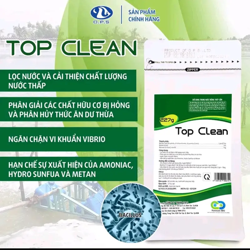 Top clean 227g- Hỗ trợ lọc nước, cải thiện chất lượng nước, hạn chế khí độc trong ao nuôi. 0