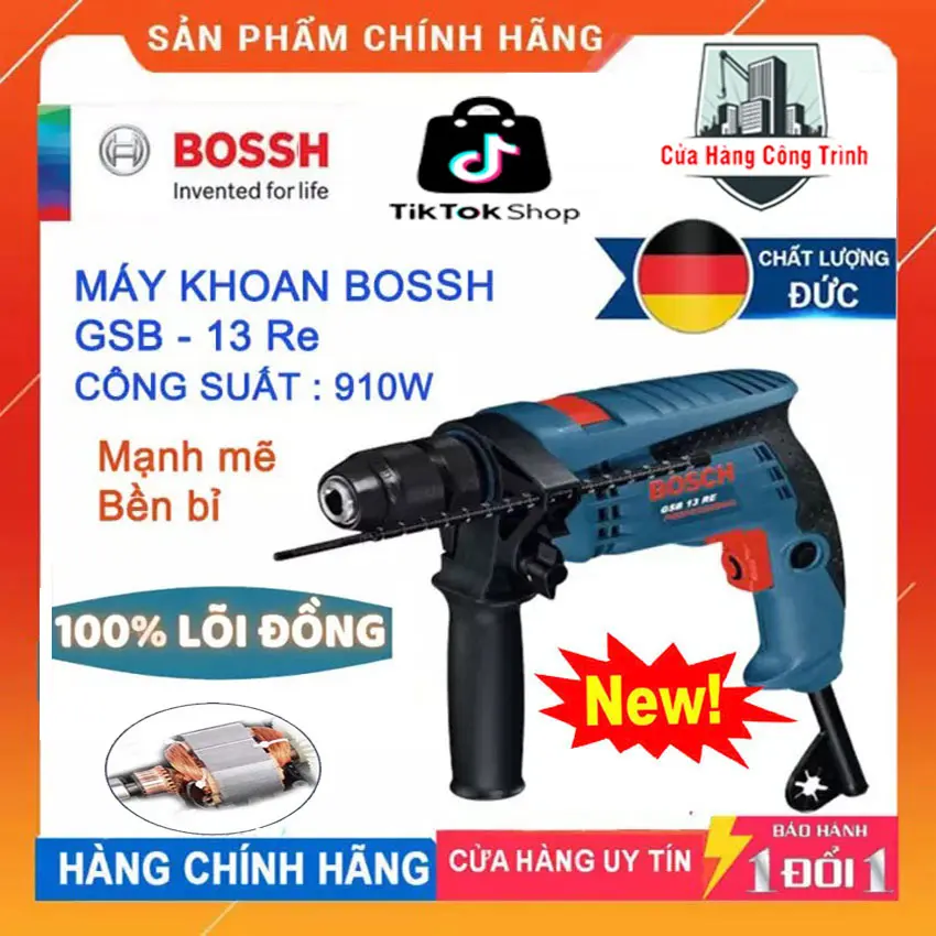 MÁY KHOAN 13LY BOSCH MÁY KHOAN CẦM TAY RUỘT ĐỒNG 100% MẠNH MẼ 910W VÀ NHỎ GỌN PHÙ HỢP THAO TÁC TRONG KHÔNG GIAN NHỎ HẸP