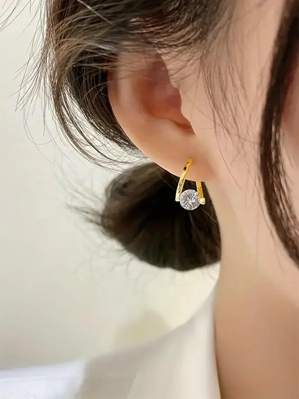 Elegant Artificial Zircon Decor Hoop Earrings, Fashionable Minimalist Hoop Earrings for Women & Girls, Trendy All-match & Exquisite Jewelry for Birthday Gift 8