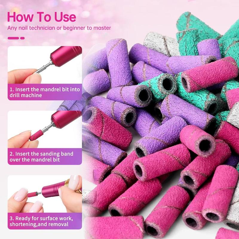 Nail Polishing Kit, 60pcs Multi-size Nail Polishing Belt & 1 Count 3.1mm Drill Bit Attachment Shaft, Nail Acrylic Gel Removal and Shaping Tool, Manicure & Pedicure Tools, Christmas Gift 2